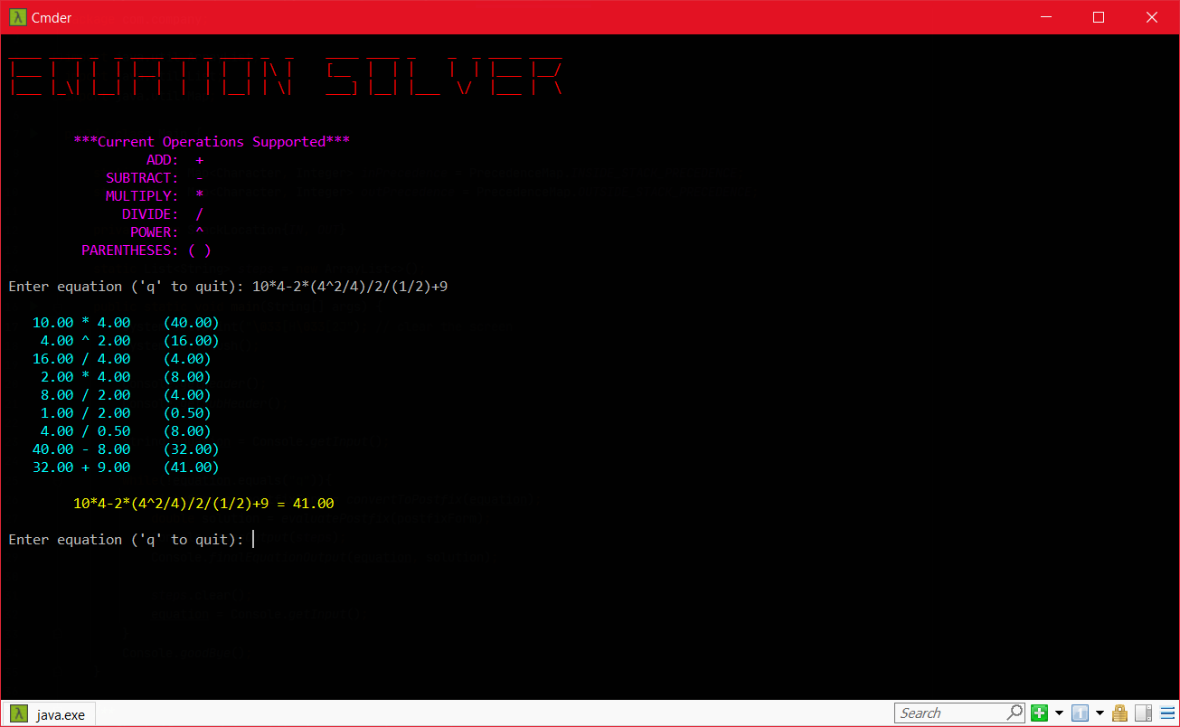 Equation Solver Console Image